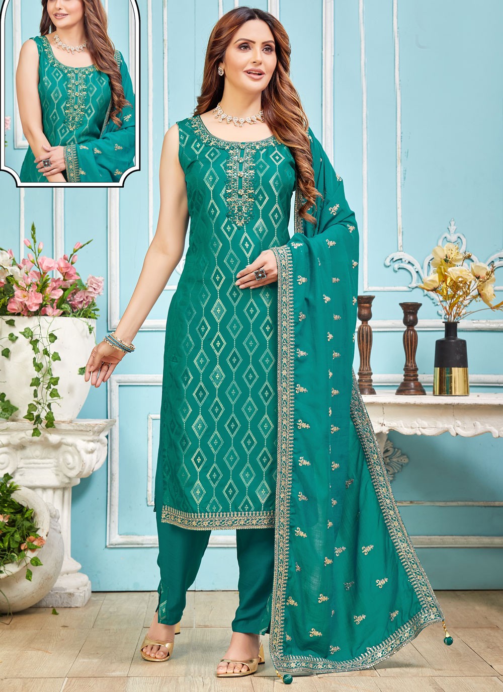 Embroidered Silk Salwar Suit - T4329