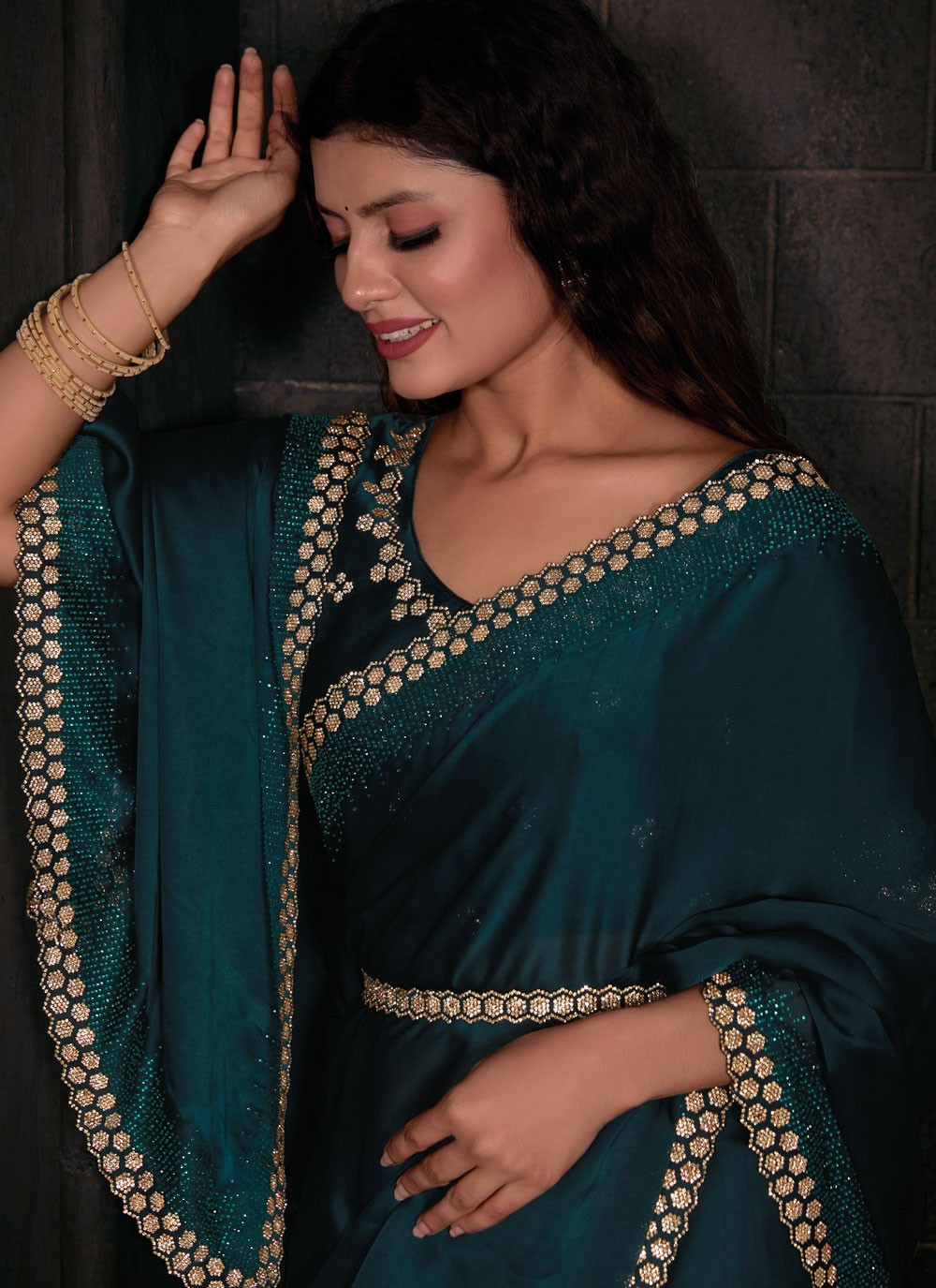 Trendy Border Work Georgette Satin Saree - S5664