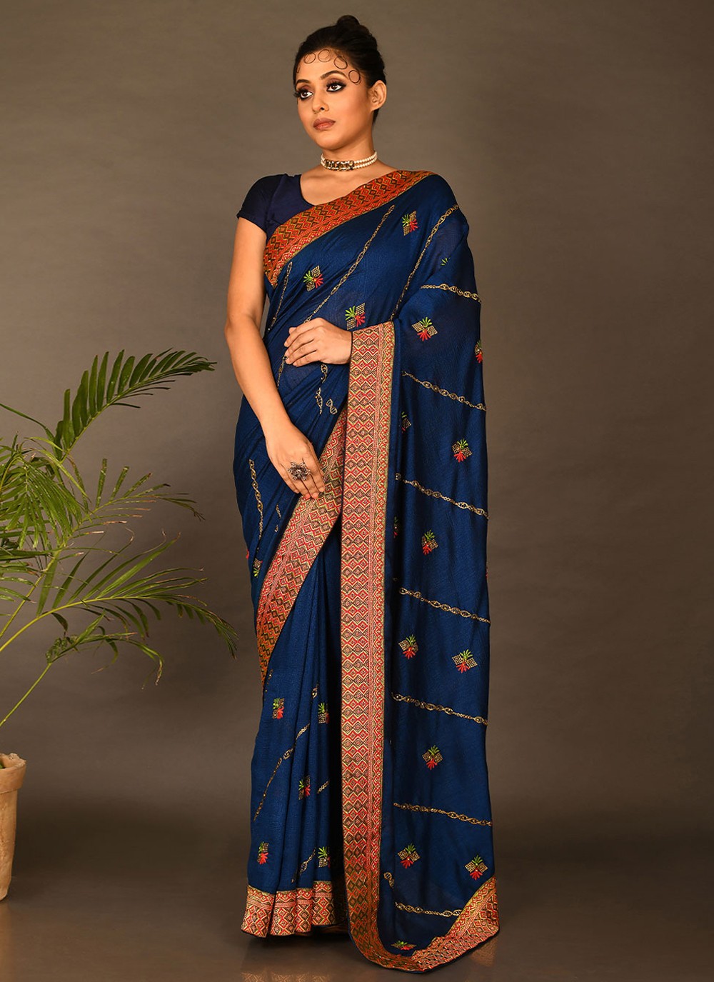 Trendy Embroidered Kanchipuram Silk Saree - S1707