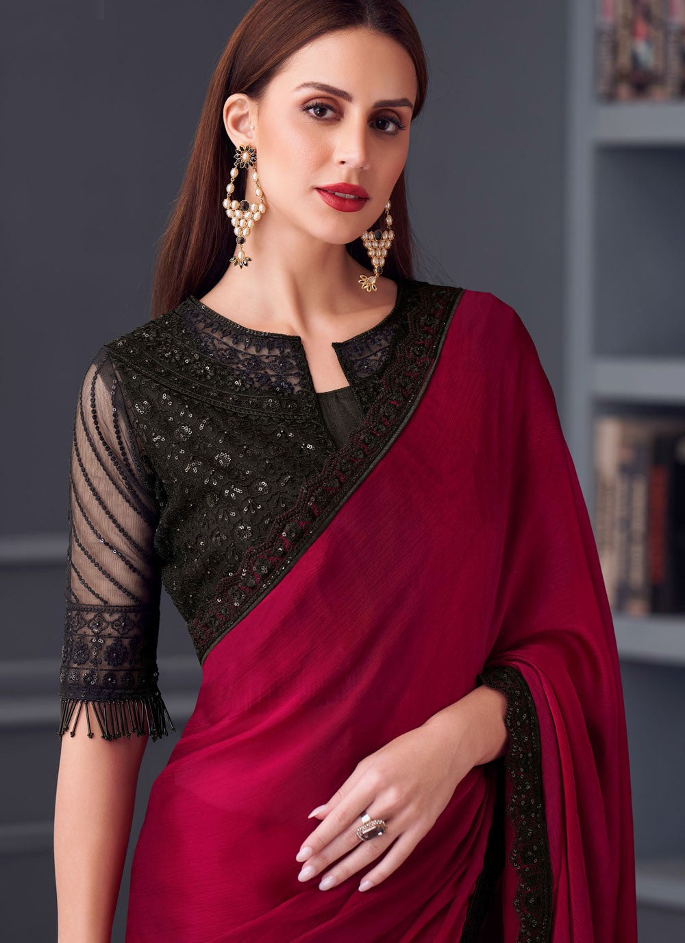 Classic Embroidered Satin Silk Saree - S8745