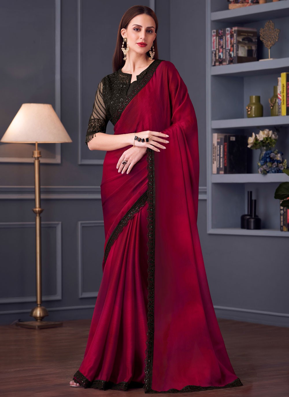 Classic Embroidered Satin Silk Saree - S8745