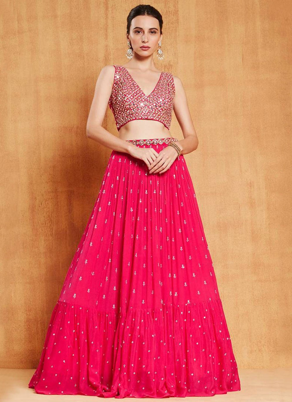 Plain Faux Georgette A - Line Lehenga - L2547