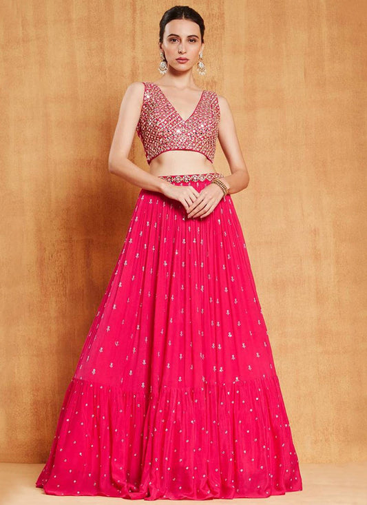 A - Line Lehenga Embroidered Faux Georgette Hot Pink - L10666