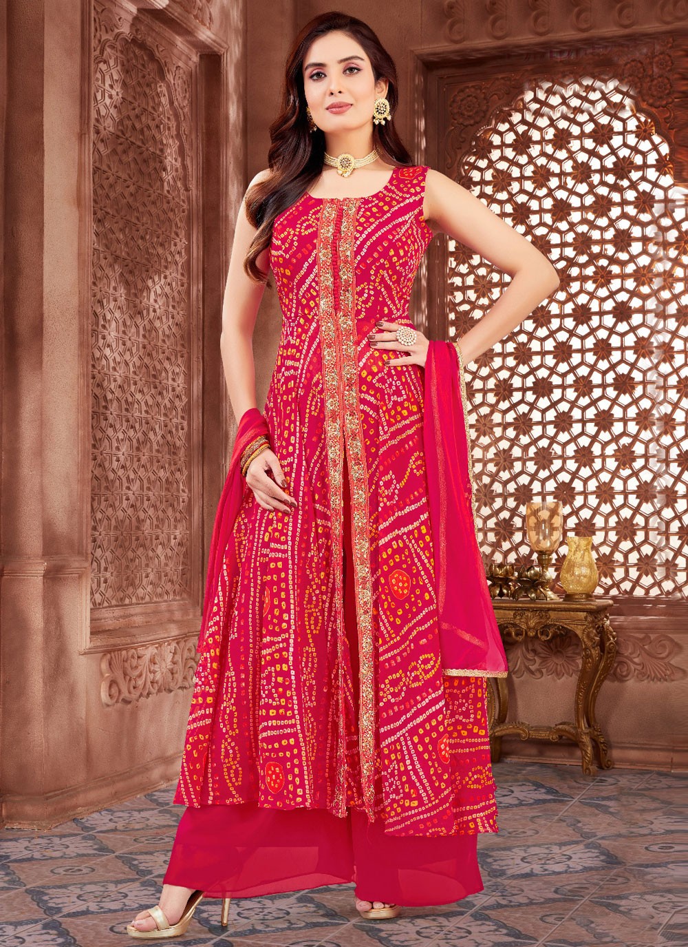 Embroidered Georgette Palazzo Suit - T4779