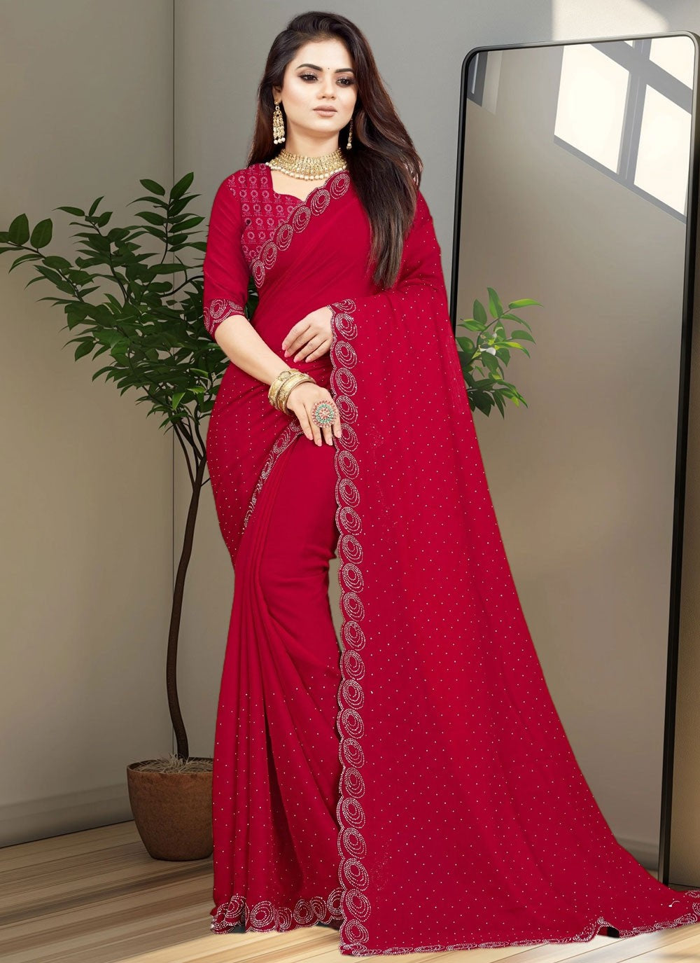 Classic Cutdana Chiffon Satin Saree - S10437