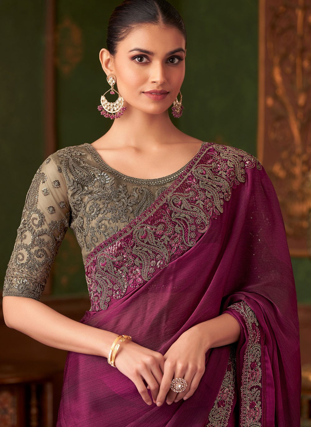 Embroidered, Sequins Chiffon Saree - S11813