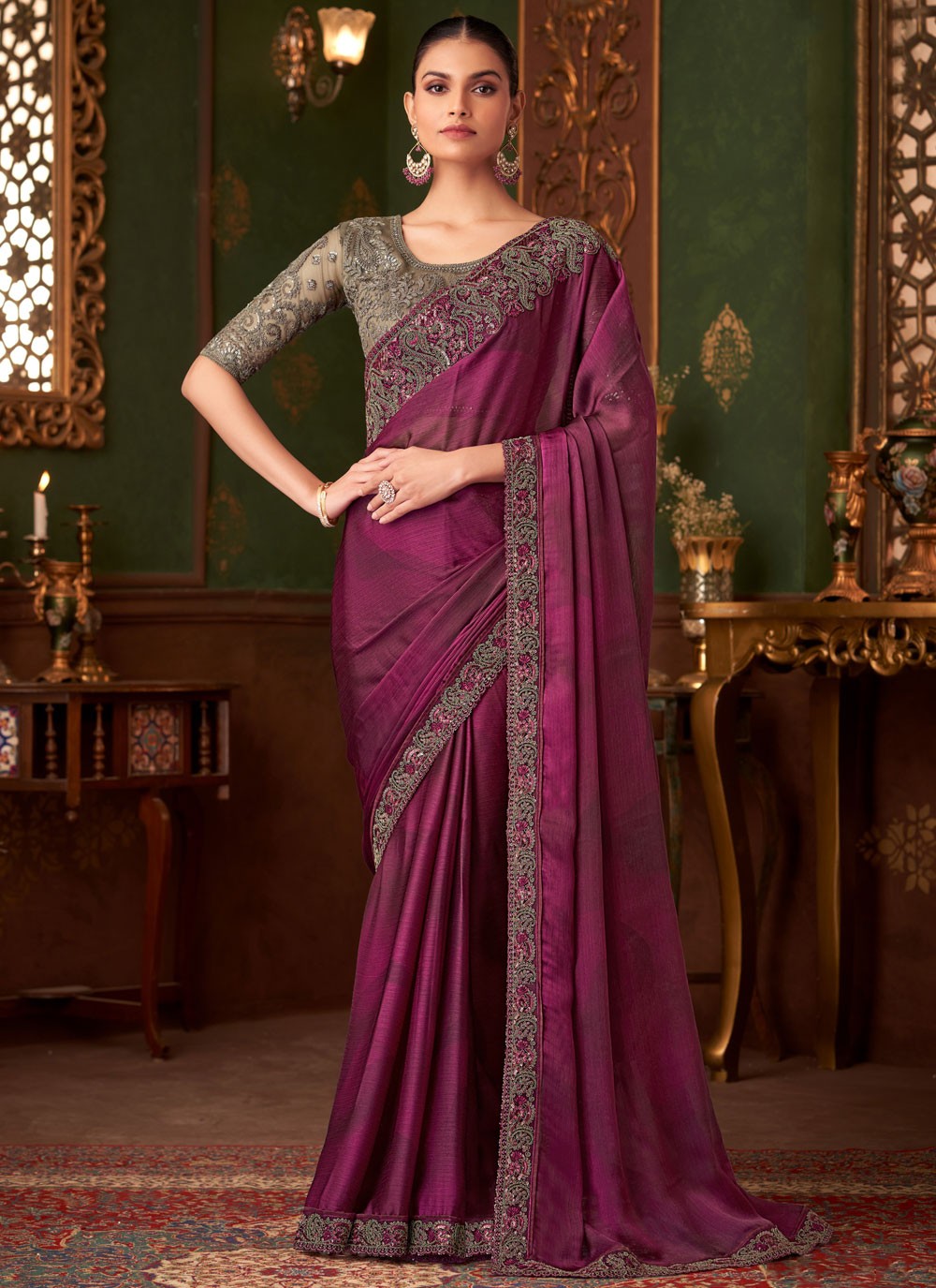 Embroidered, Sequins Chiffon Saree - S11813