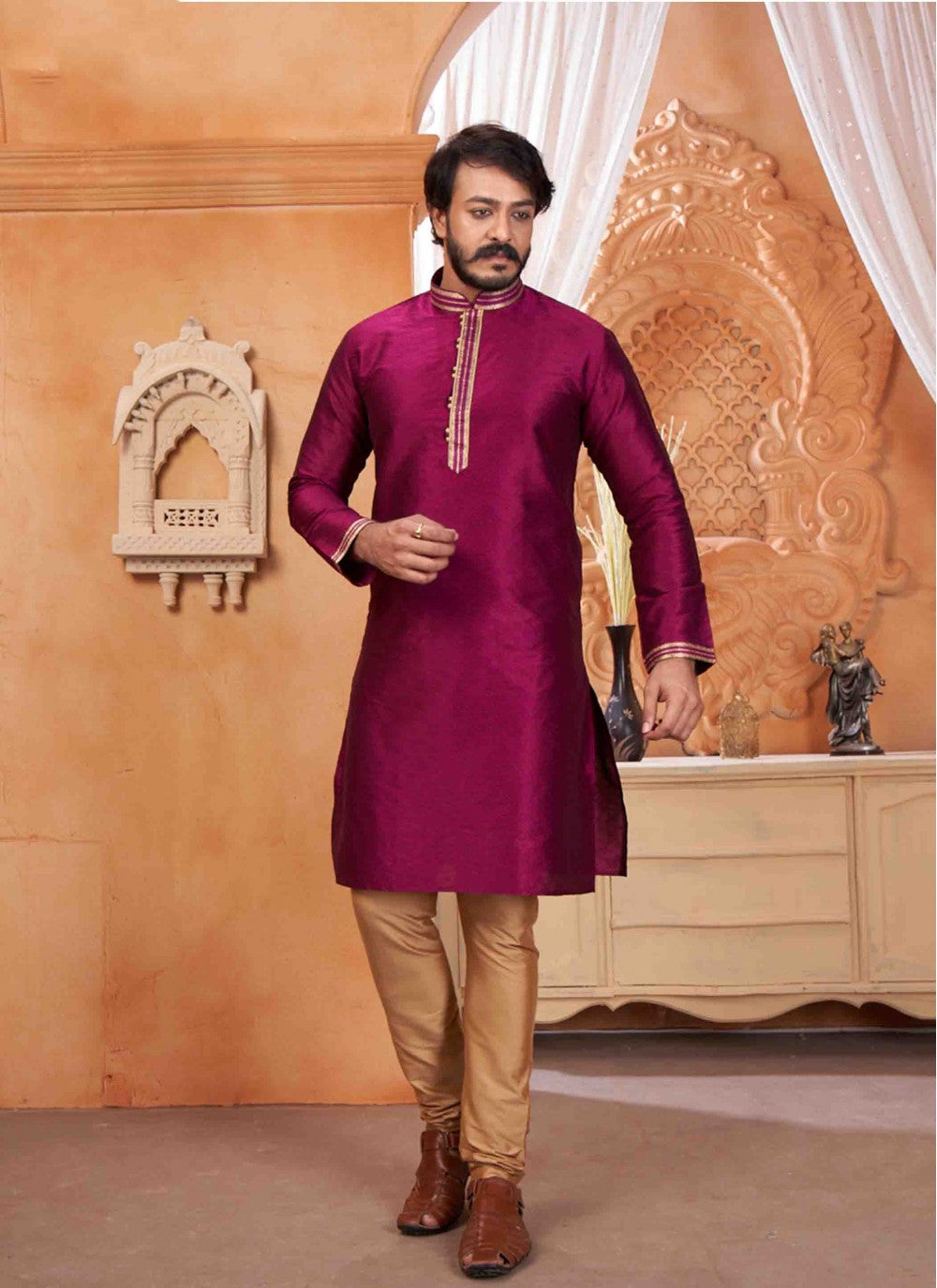 Embroidered Chinon Hot Pink Kurta Pyjama - M1832