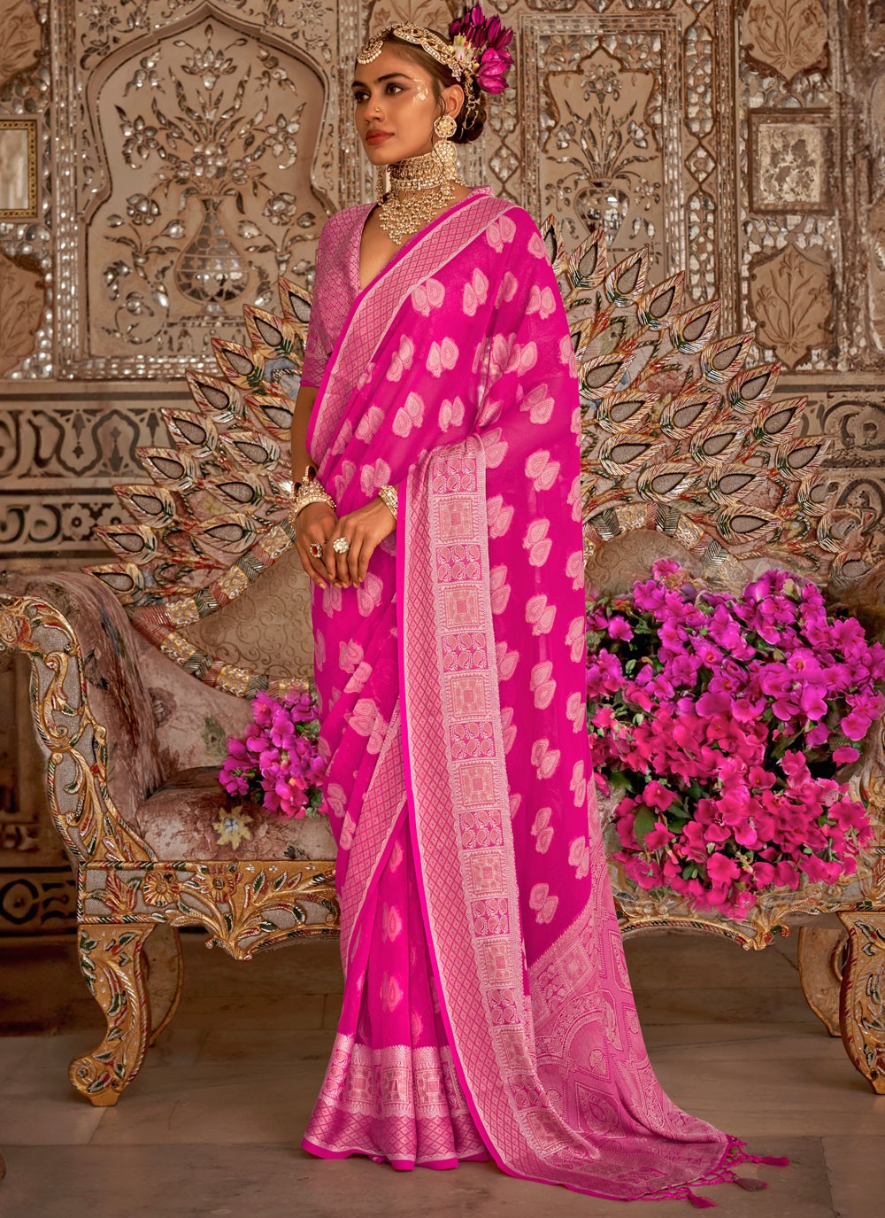 Classic Border Work Georgette Saree - S9680