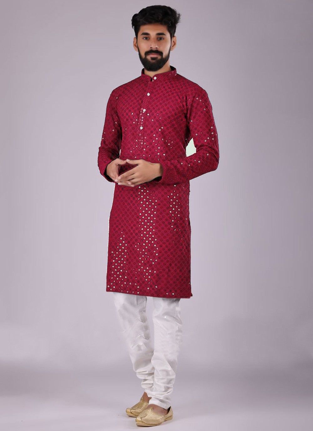 Chikankari Work Cotton Hot Pink Kurta Pyjama - M4462