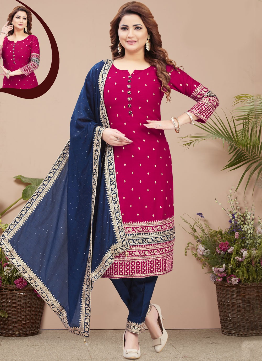 Embroidered Silk Salwar Suit - T4383