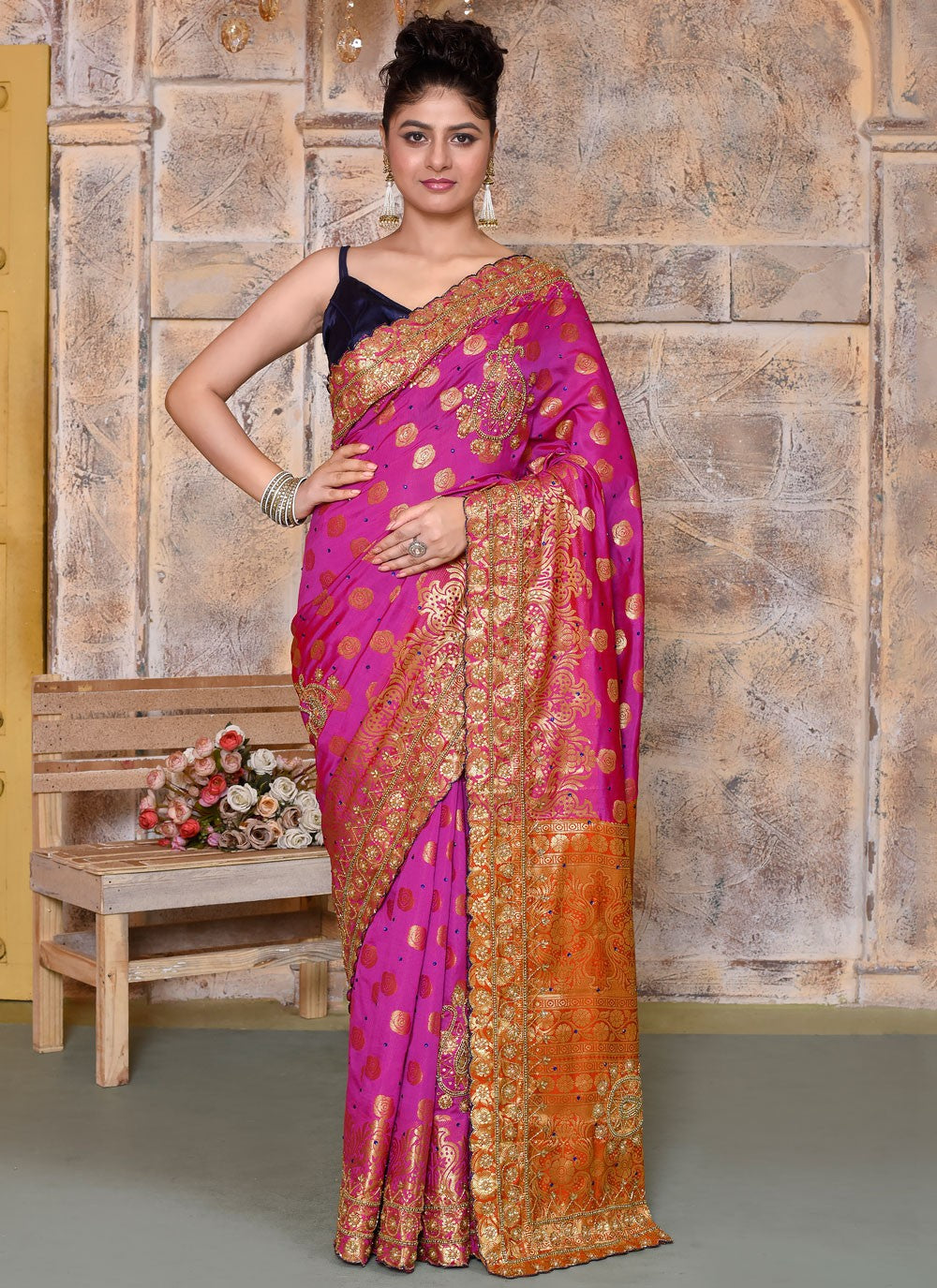 Classic Embroidered Kanjivaram Silk Saree - S7820