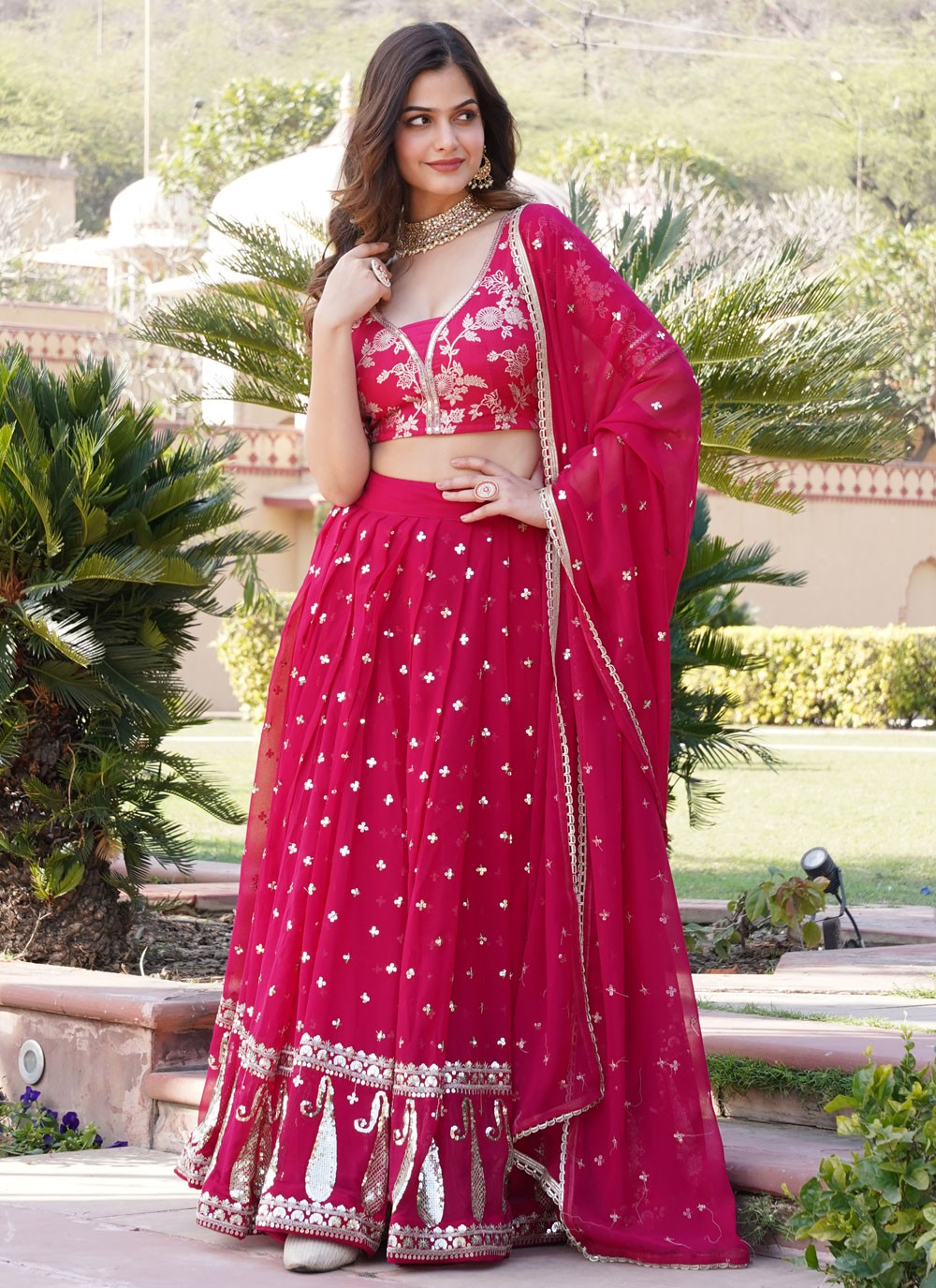 Embroidered Faux Georgette A - Line Lehenga - L1702