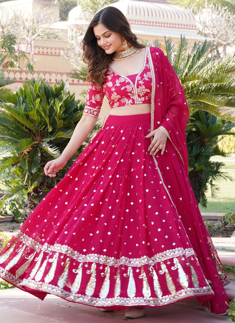 Embroidered Faux Georgette A - Line Lehenga - L1702