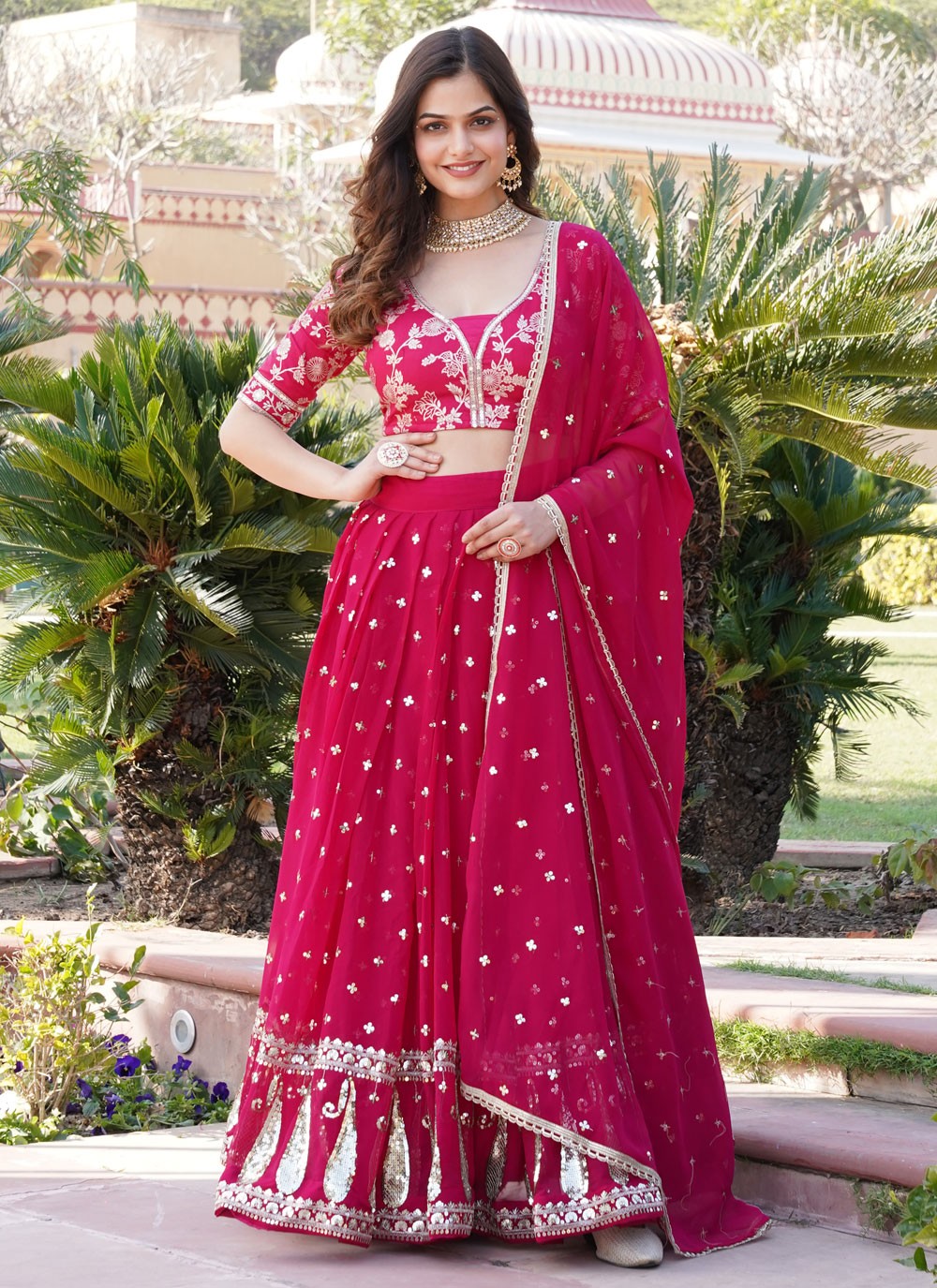 Embroidered Faux Georgette A - Line Lehenga - L1702