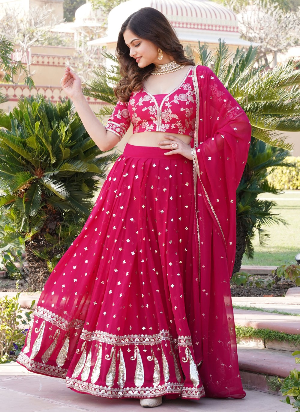 Embroidered Faux Georgette A - Line Lehenga - L1702