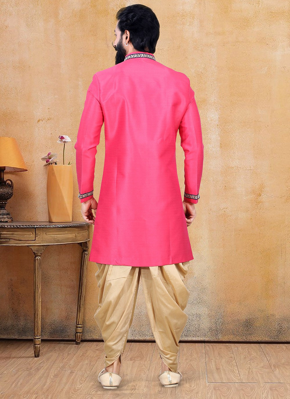 Fancy Work Silk Hot Pink Dhoti Kurta - M3374