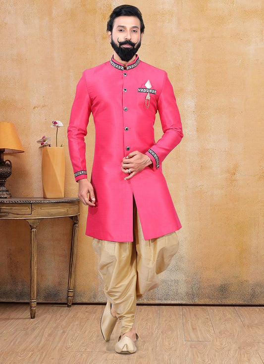 Fancy Work Silk Hot Pink Dhoti Kurta - M3374