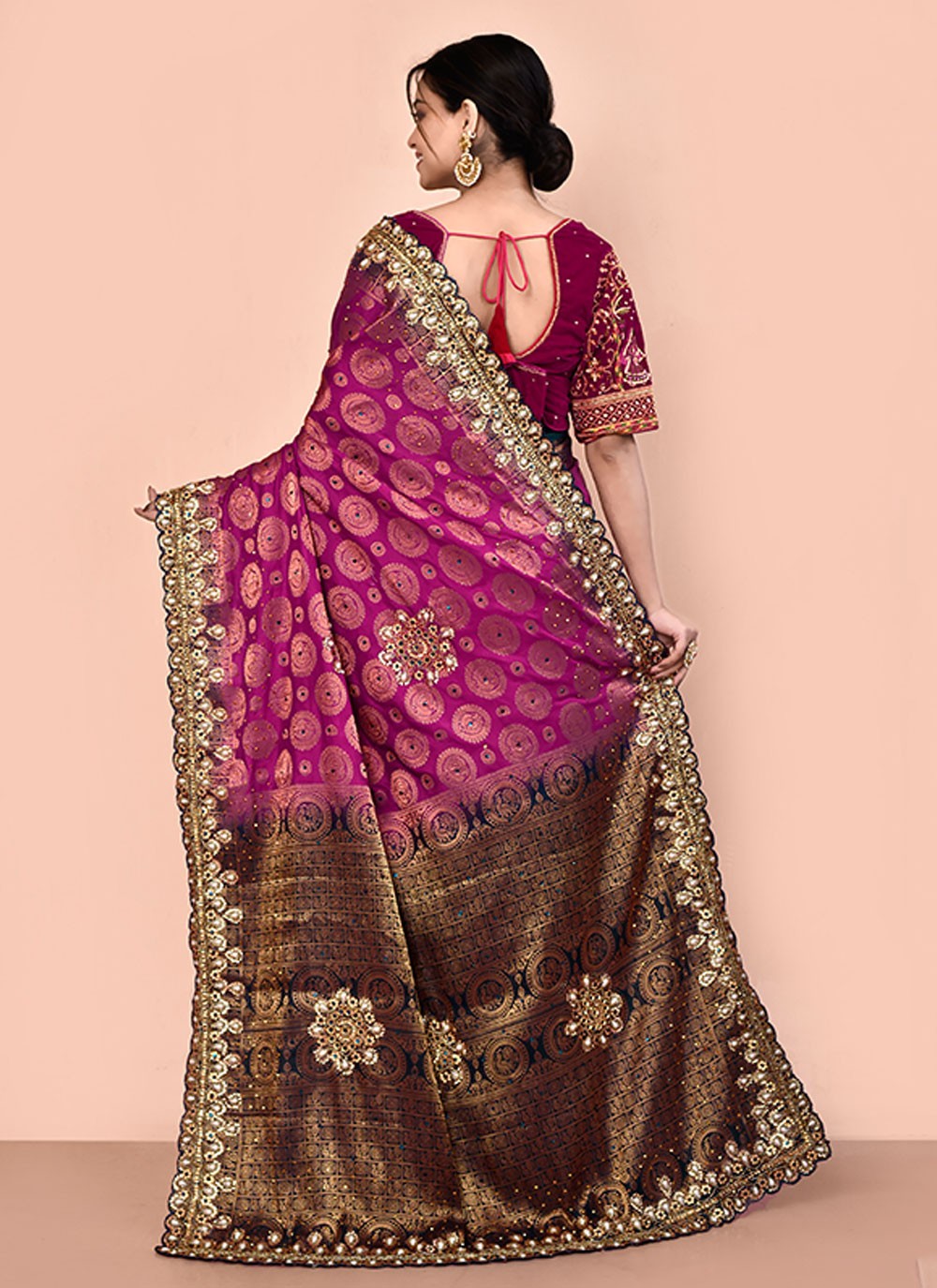 Contemporary Hand Embroidery Georgette Saree - S5499