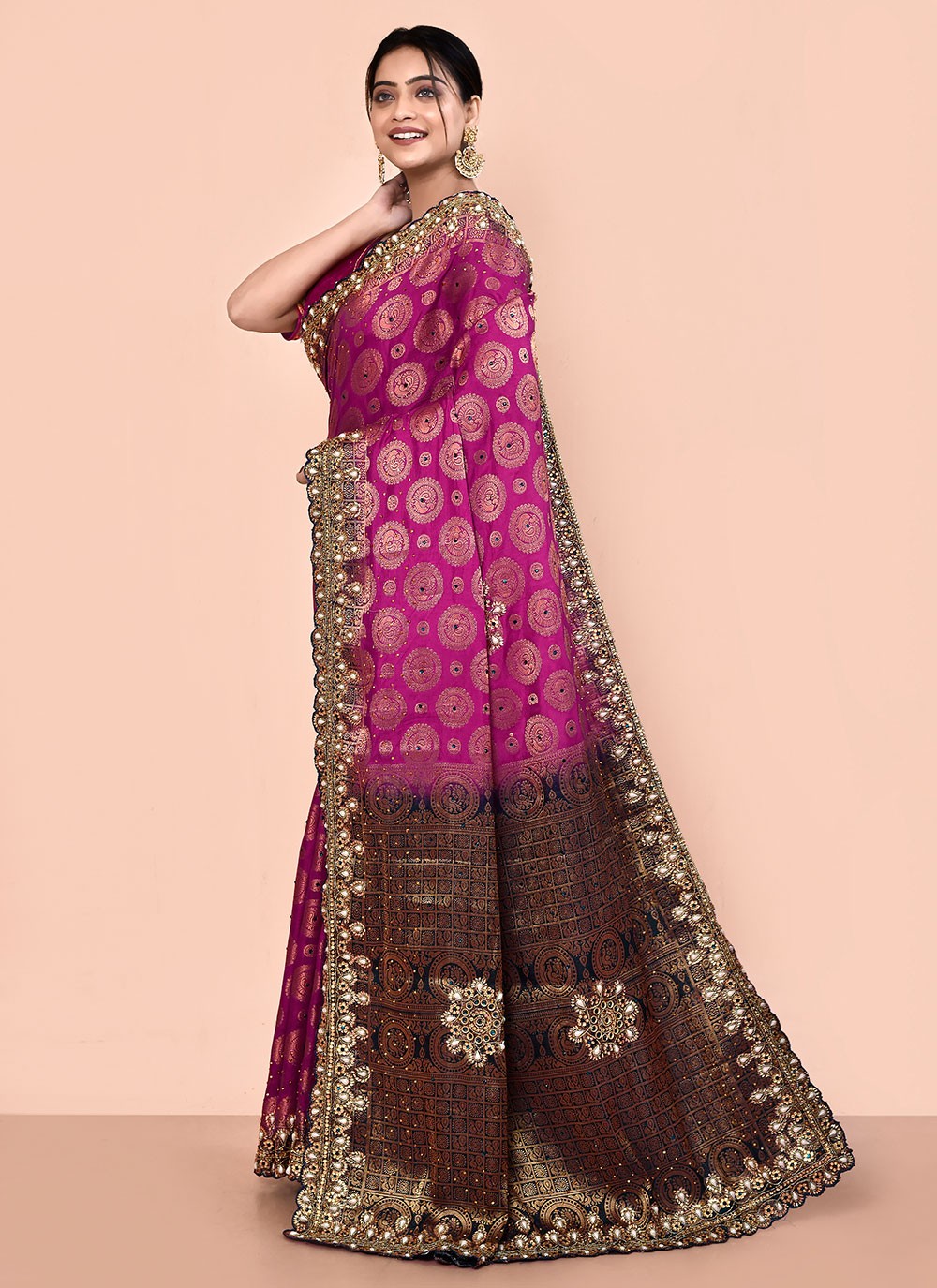 Contemporary Hand Embroidery Georgette Saree - S5499