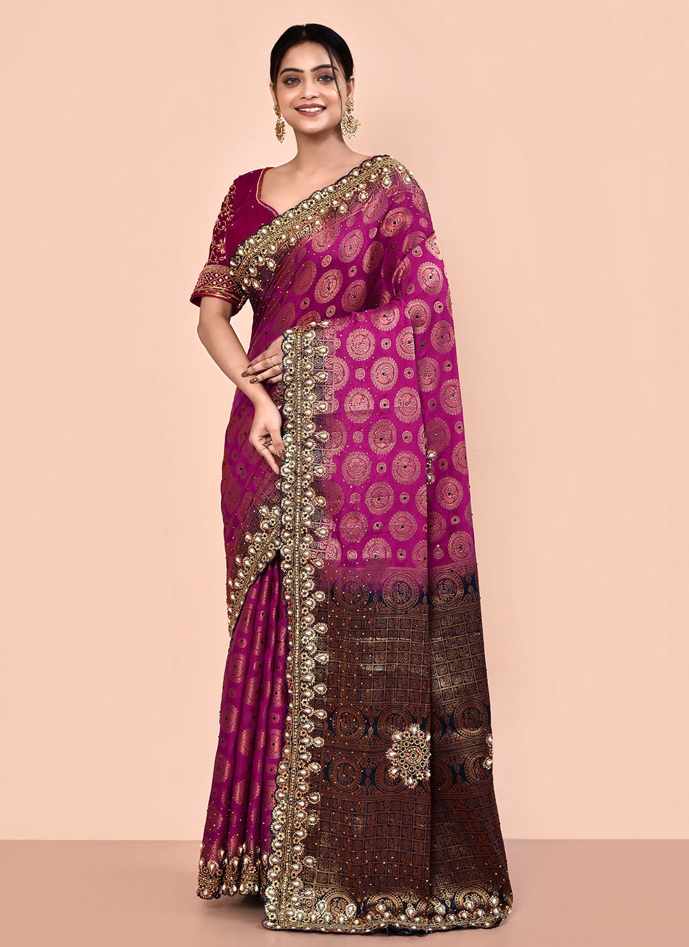 Contemporary Hand Embroidery Georgette Saree - S5499