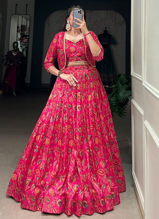 Foliage Prints Tussar Silk Readymade Lehenga Choli - L2878