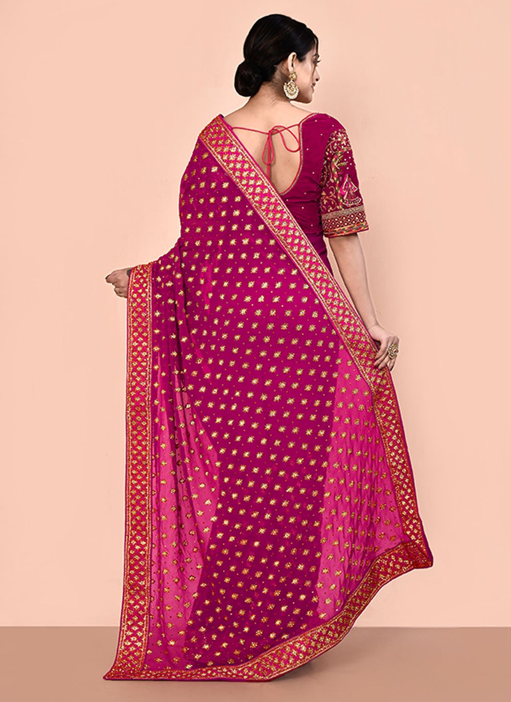 Contemporary Hand Embroidery Georgette Saree - S5499