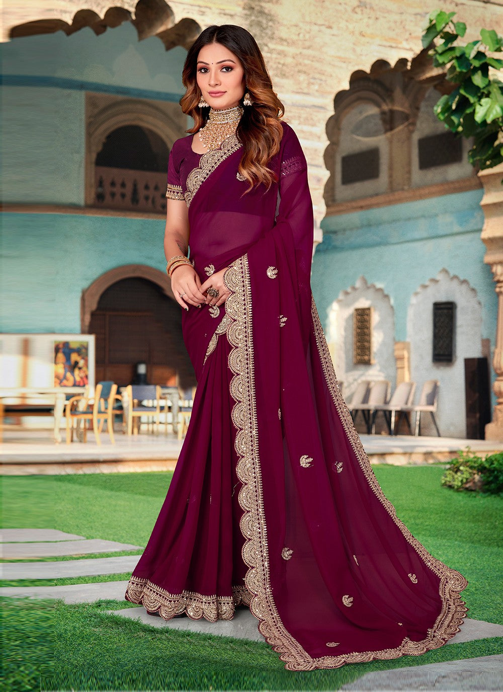 Saree Embroidered Georgette Saree - S3132