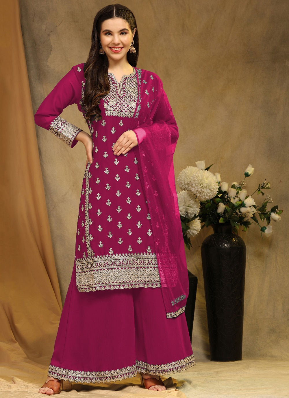 Faux Georgette Palazzo Suit - T1621