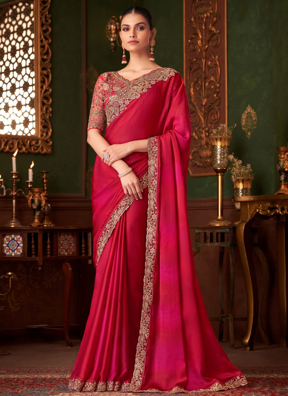 Embroidered, Sequins Chiffon Saree - S11813