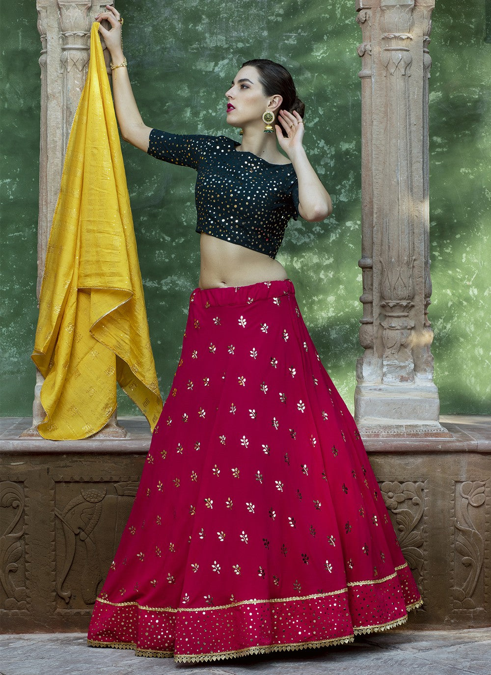 Fancy Work Faux Georgette A - Line Lehenga - L0148