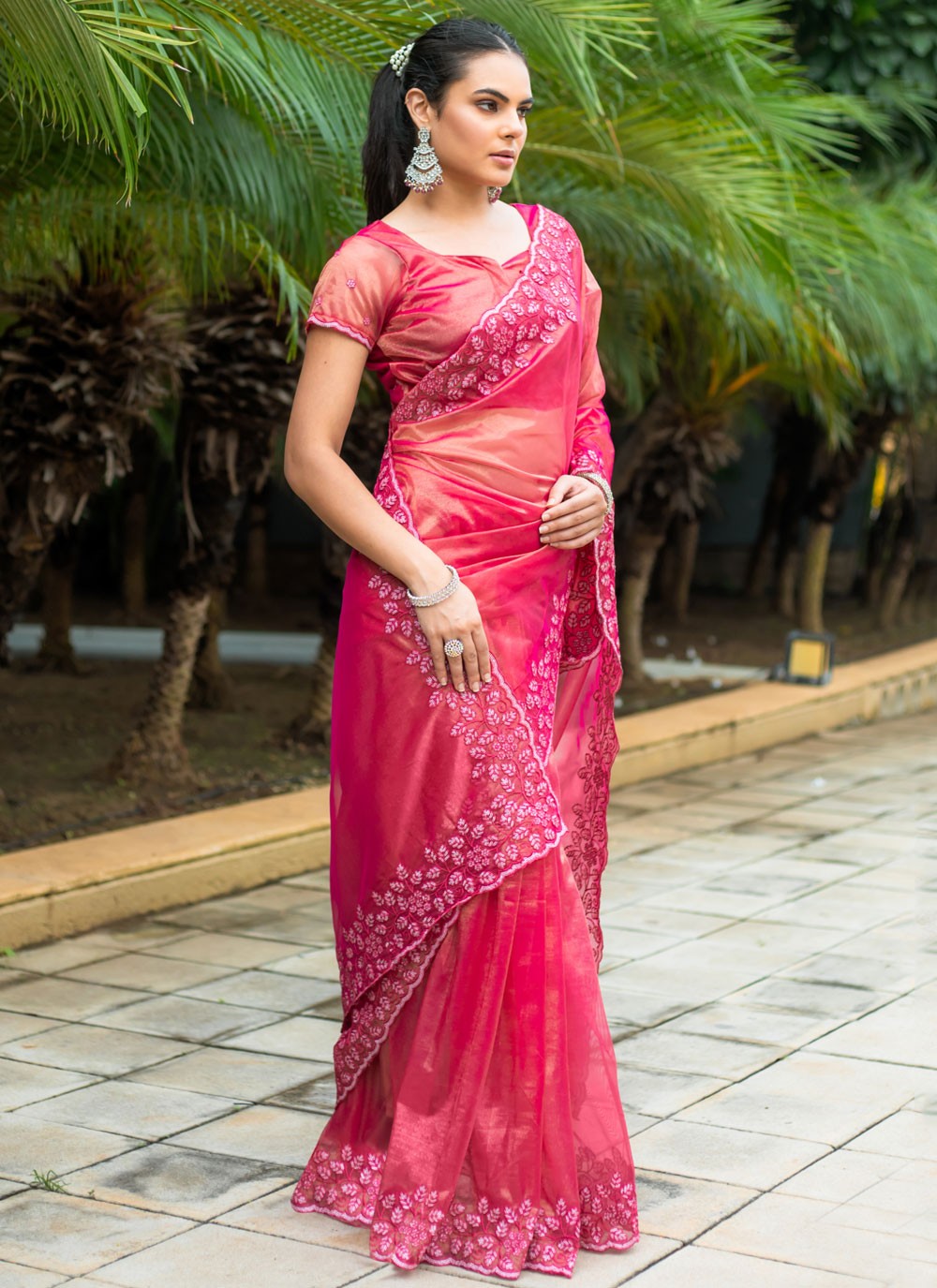 Classic Border Work Net Saree - S7943