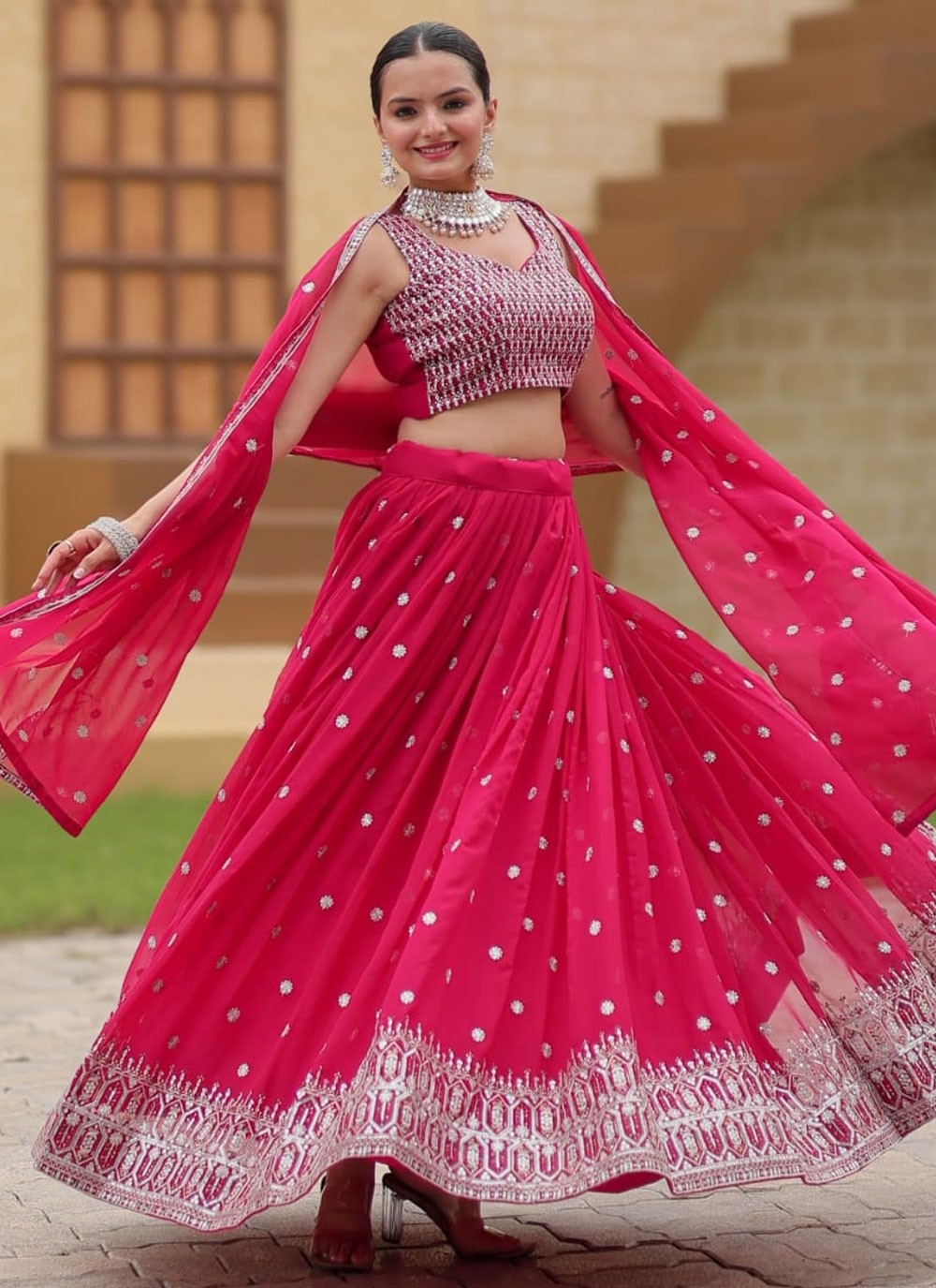 Embroidered Faux Georgette A - Line Lehenga - L2252