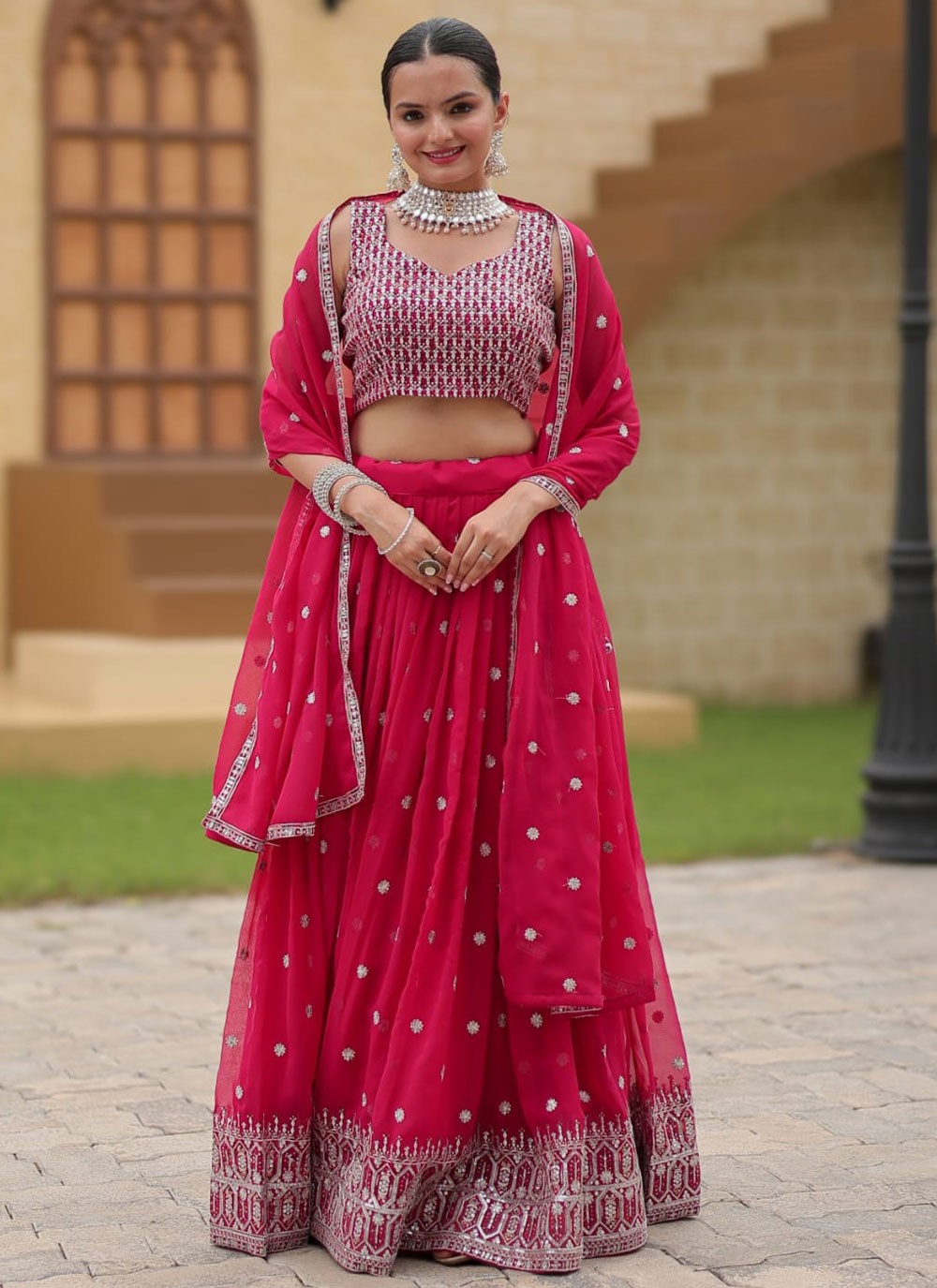 Embroidered Faux Georgette A - Line Lehenga - L2252