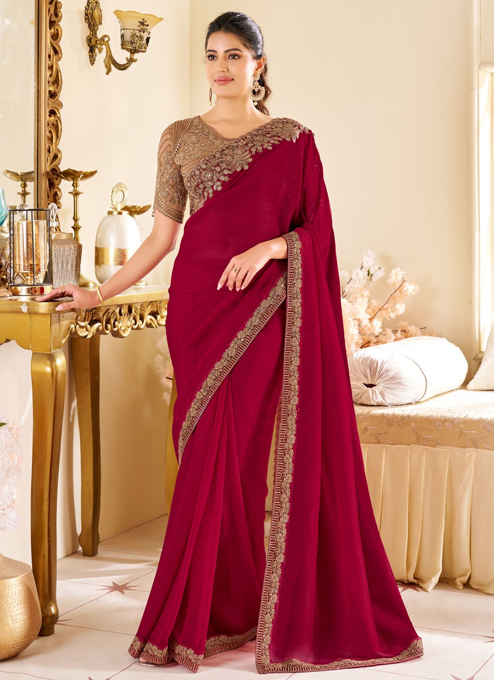 Embroidered, Sequins Shimmer Georgette Saree - S11897