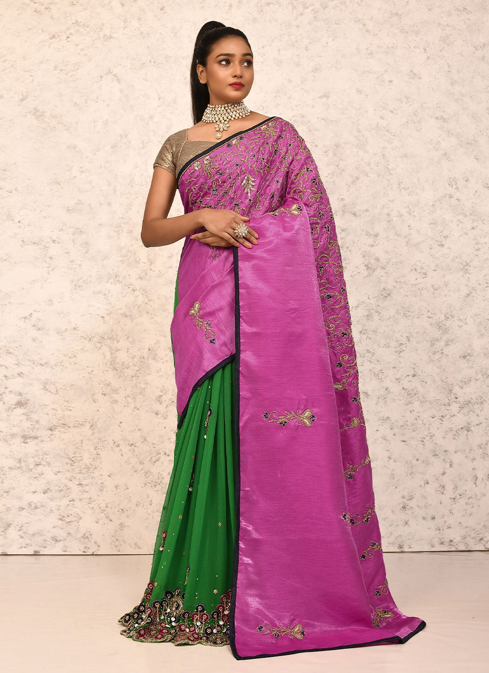 Traditional Embroidered Silk Saree - S1557