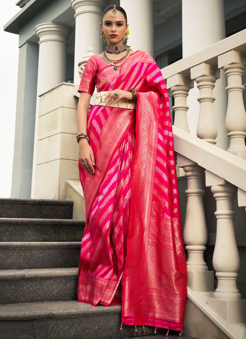 Classic Jaal Silk, Viscose Cream Saree - S10899