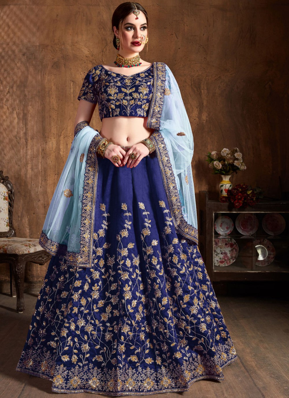 Embroidered Art Silk A - Line Lehenga - L0052