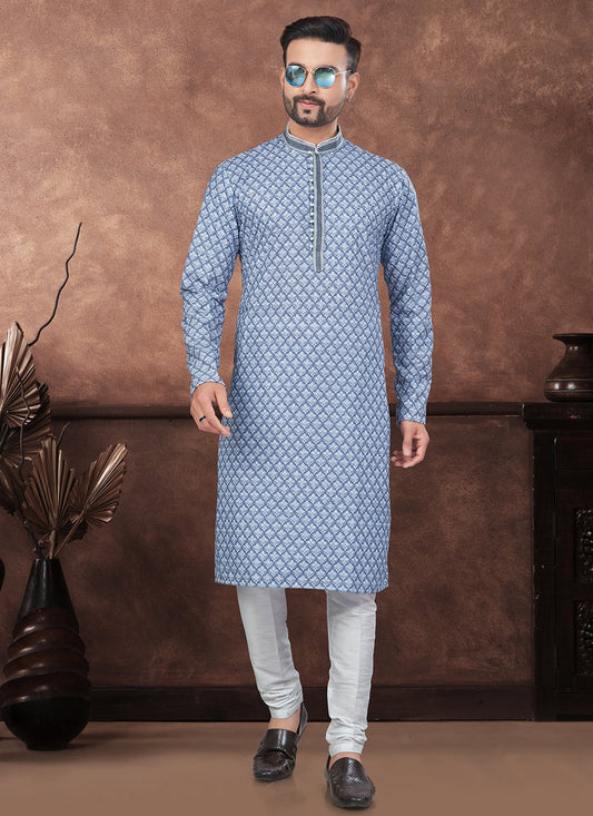 Digital Print Rayon Blue Kurta Pyjama - M8696