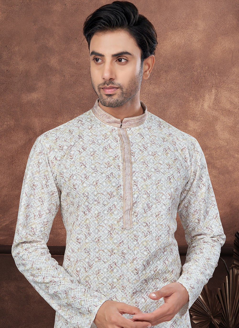 Digital Print Rayon Brown Kurta Pyjama - M8699