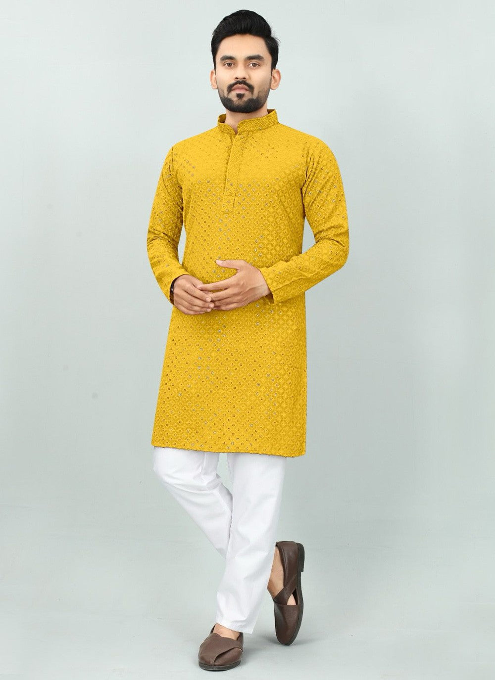 Chicken Rayon Mustard Kurta Pyjama - M6086