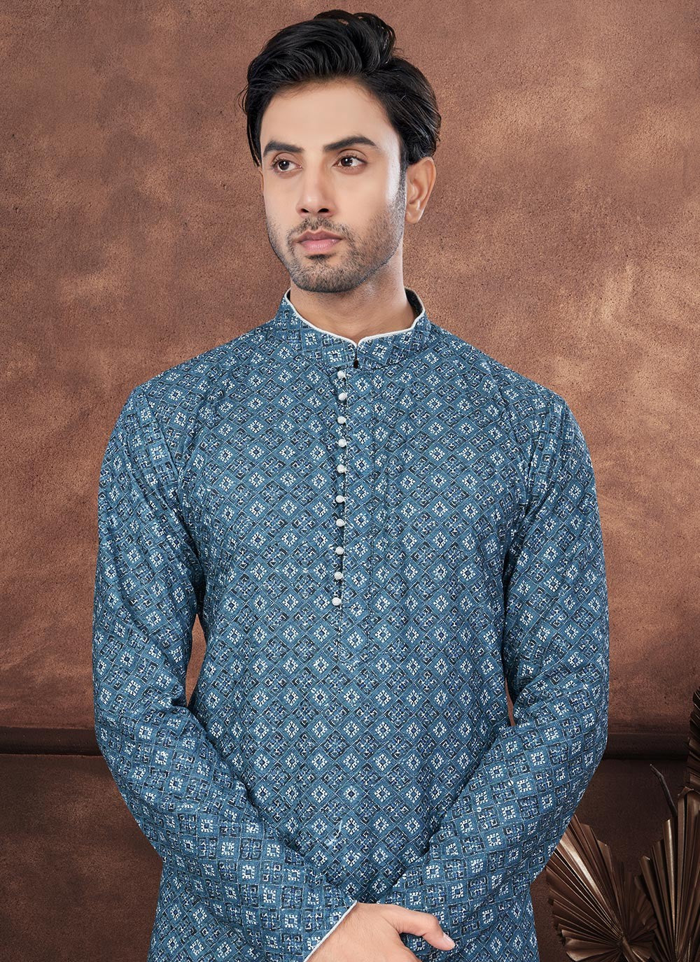 Digital Print Rayon Teal Kurta Pyjama - M8691