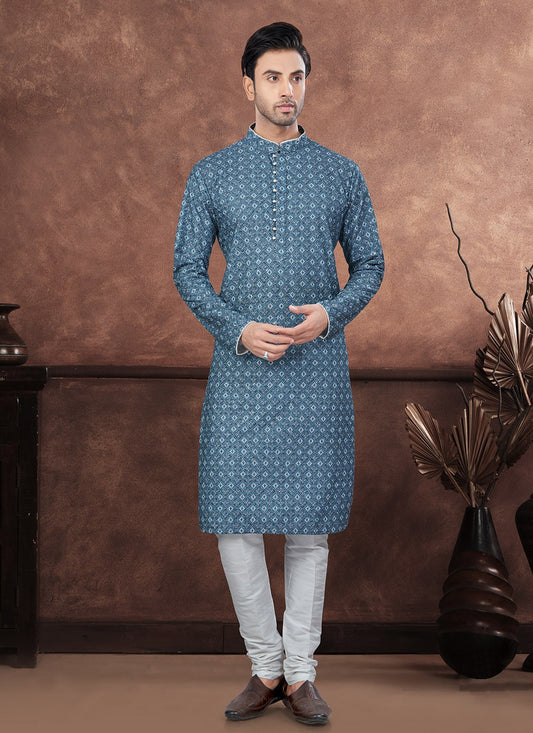 Digital Print Rayon Teal Kurta Pyjama - M8691