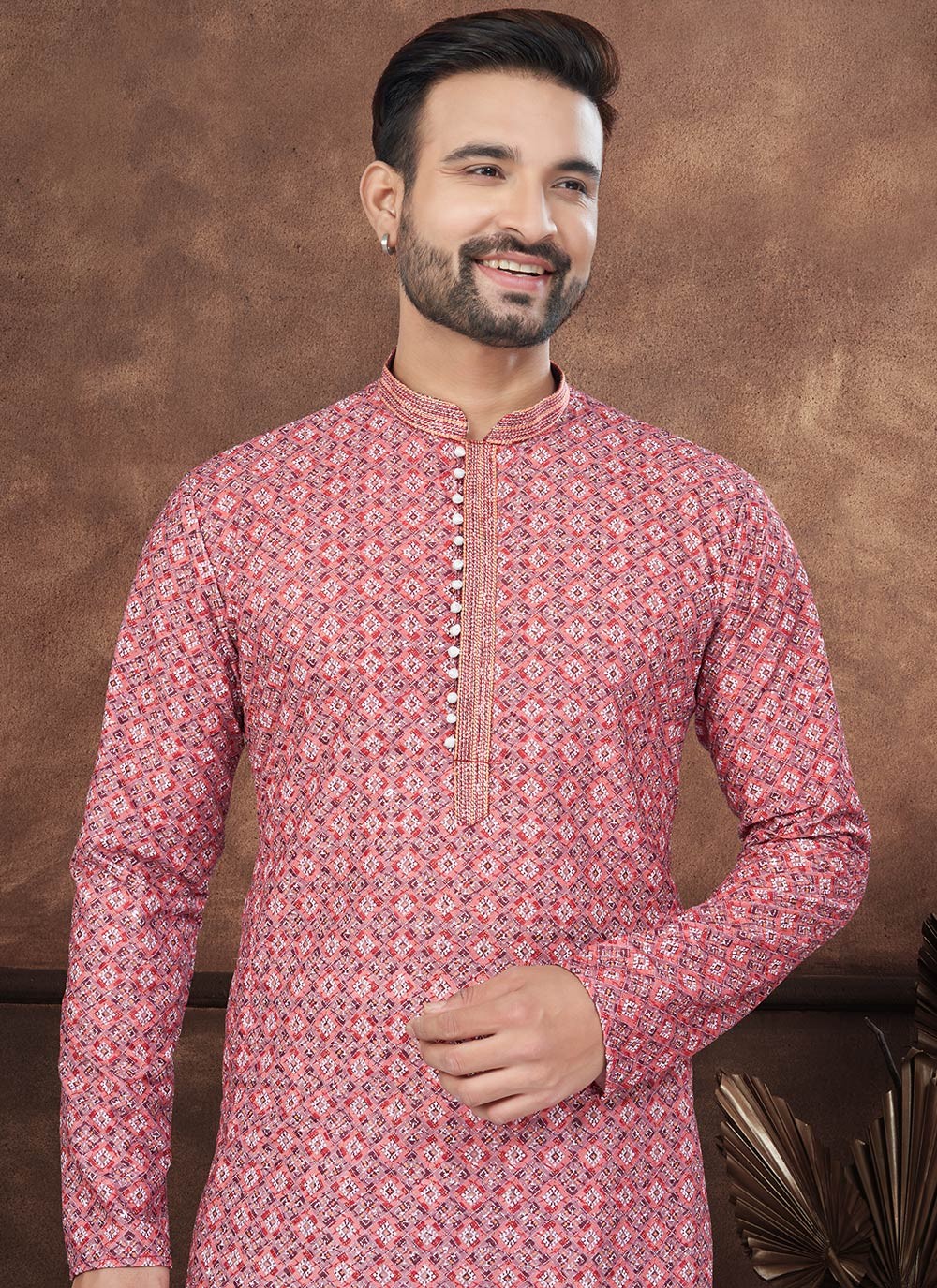 Digital Print Rayon Maroon, Red Kurta Pyjama - M8686