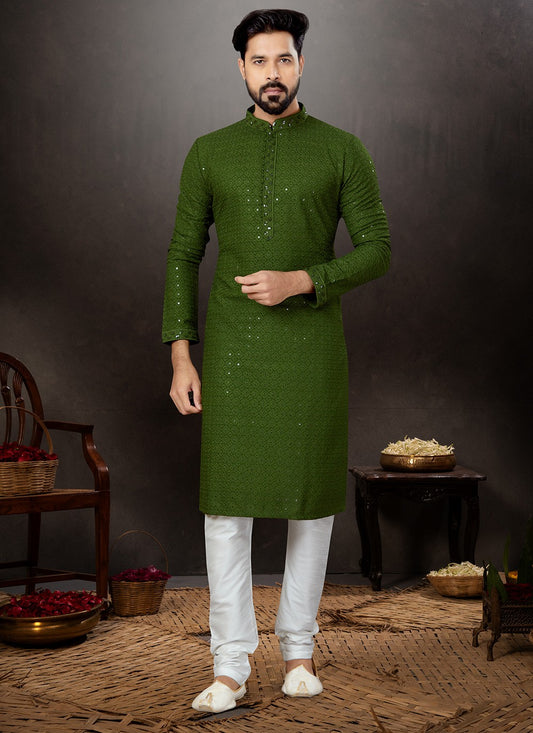 Embroidered Rayon Green Kurta Pyjama - M4777