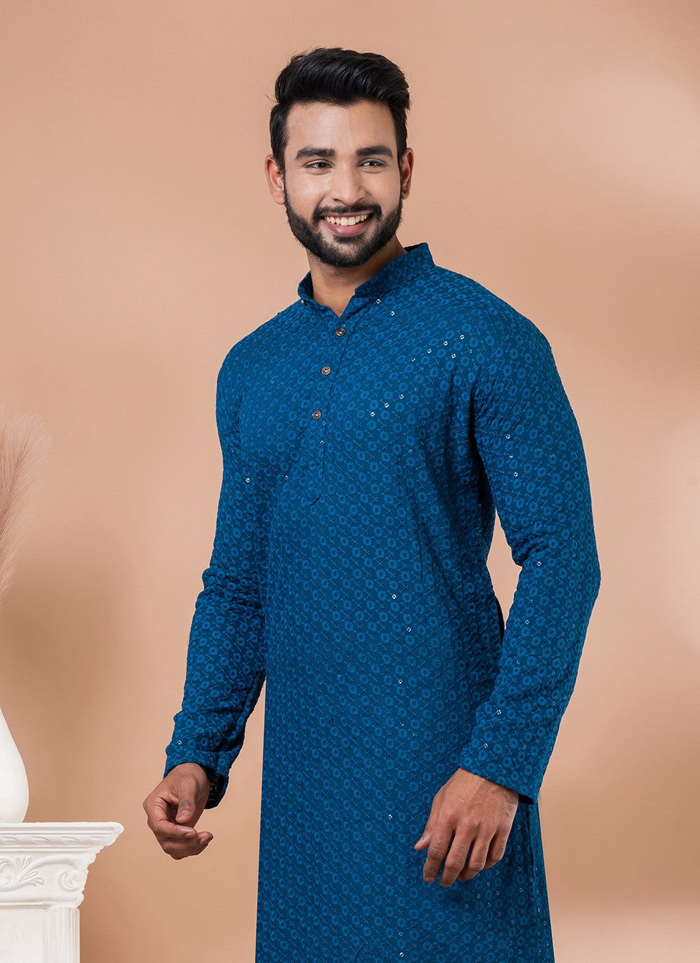 Embroidered Rayon Teal Kurta - M7850