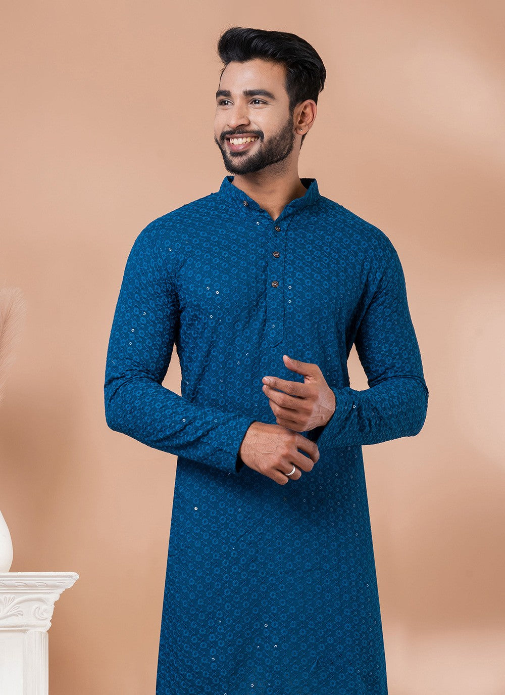 Embroidered Rayon Teal Kurta - M7850