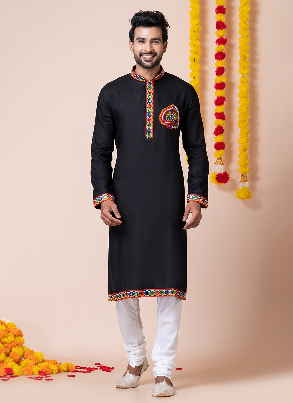 Lace Rayon Black Kurta Pyjama - M8307