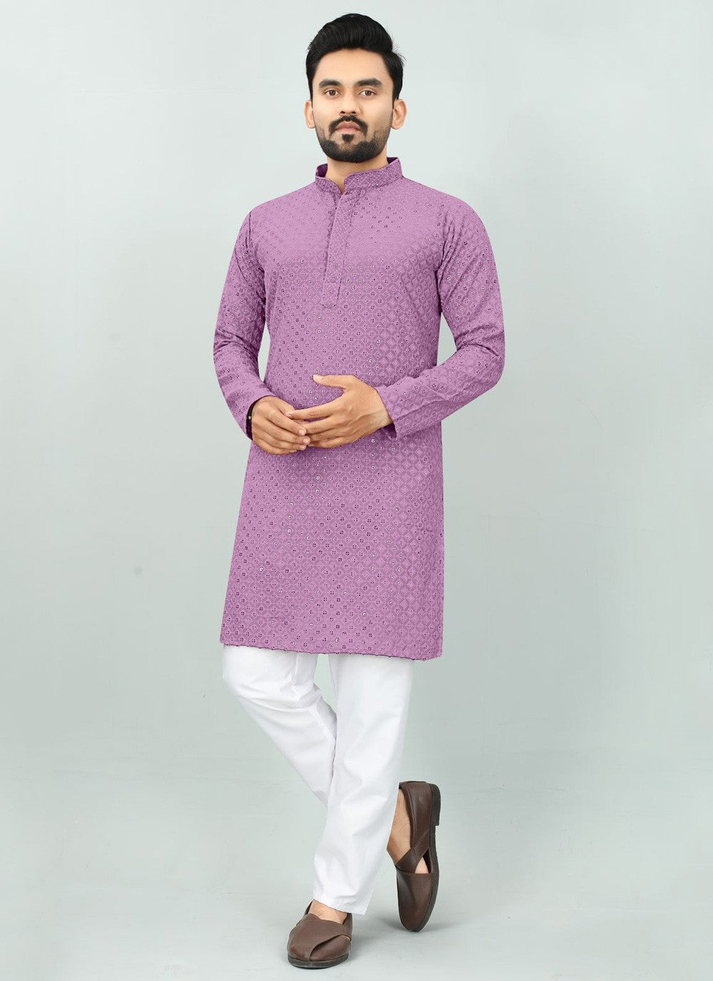 Chicken Rayon Lavender Kurta Pyjama - M6084