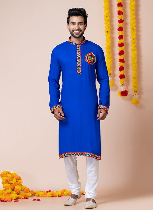 Lace Rayon Blue Kurta Pyjama - M8302